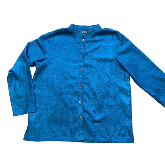 CHICO'S ADDITIONS CRINKLE TOP Size XL Peacock Blue Shimmer Shacket Lightweight - Picture 5 of 12